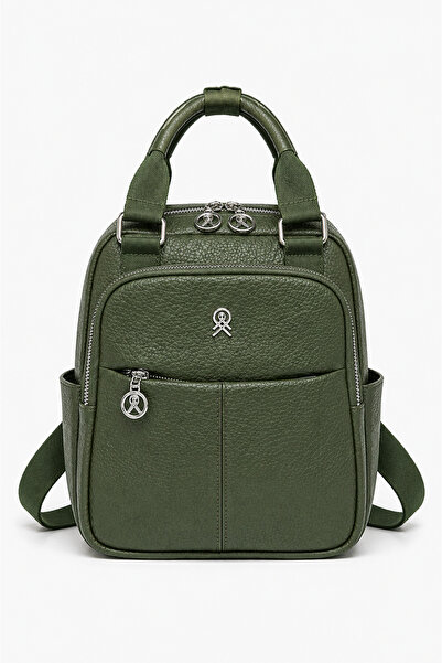 CanEs Aksesuar 3-Compartment Soft Leather Textured Women's Backpack