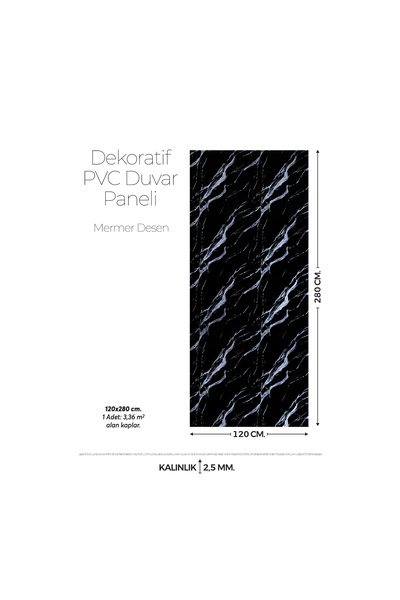 Brano 120 Cm x 280 Cm Duvar Paneli,salon,duvar,tv Ünitesi-Siyah Mermer Desen