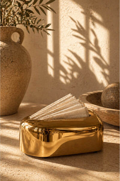 Anadolu Saray Χρυσή διακοσμητική πλαστική θήκη χαρτοπετσετών Μοντέρνο γυαλιστ...