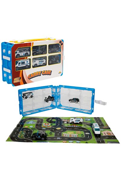 Maxx Wheels Set 6 vehicule si harta orasului, Maxx Wheels, Carry Case, 1:64