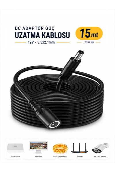 Vwin 12V Adaptör DC Güç Uzatma Kablosu, Wifi Güvenlik Kamerası Şerit LED Moni...