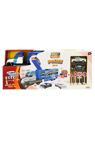 Maxx Wheels Transportator cu 2 masini politie, Maxx Wheels, 30 cm