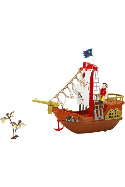 Red Beard Set cu figurina si nava piratilor cu panza alba,