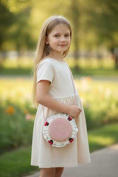 Aware Time Ψάθινη τσάντα για κορίτσια με αξεσουάρ, τσάντα χιαστί 21 εκ.