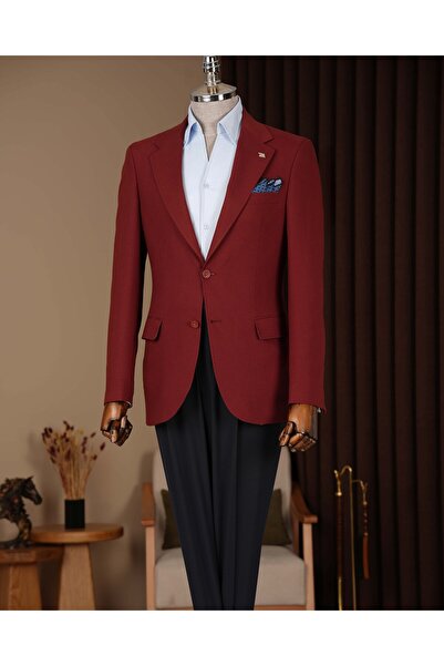 TerziAdemAltun Ανδρικό μπλέιζερ με μονό γιακά σε στενή γραμμή T20145-12