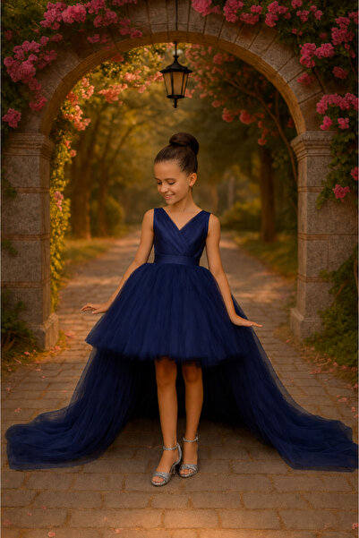 miço kids Girl's Wrap Graduation Birthday Dress Navy Blue