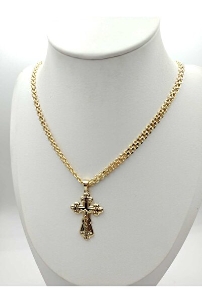 OEM Ουνισέξ αλυσίδα με σταυρό, επιχρυσωμένη 14 καρατίων