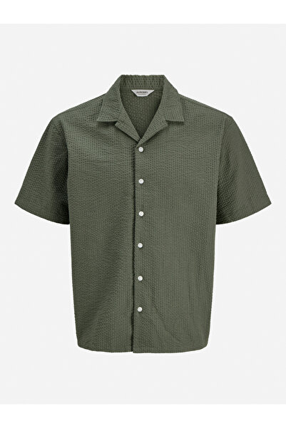 REBEL By Styli Green Resort Collar Seersucker Shirt