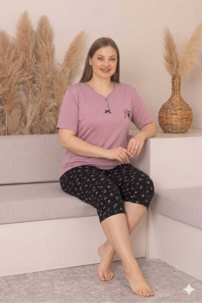 Asel Σετ πιτζάμες μεγάλου μεγέθους με κοντά μανίκια, από χτενισμένο βαμβάκι, ...