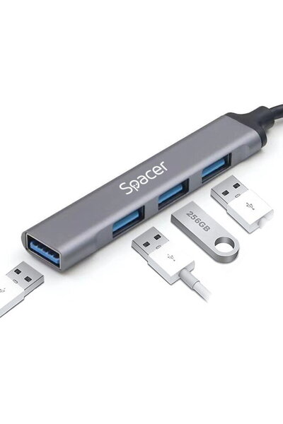 Spacer HUB extern SPHB-TYPEC-4U-01, Porturi USB: USB 3.0 x 1, USB 2.0 x 3, Co...