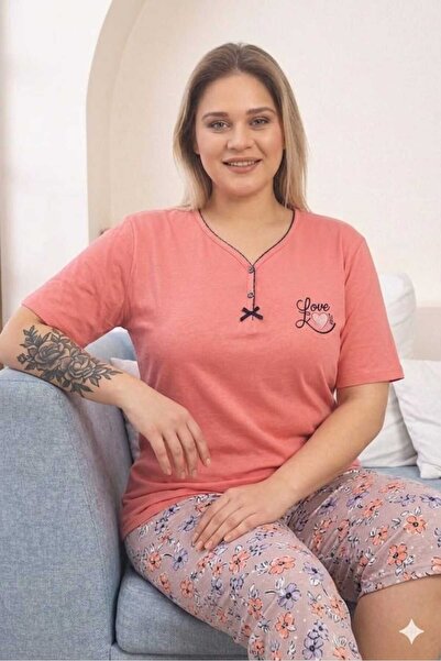 Asel Σετ πιτζάμες μεγάλου μεγέθους με κοντά μανίκια, από χτενισμένο βαμβάκι, ...