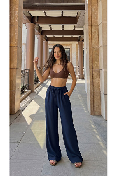 BİKELİFE Ψηλόμεσο παντελόνι με χαλαρή εφαρμογή από λινό μείγμα