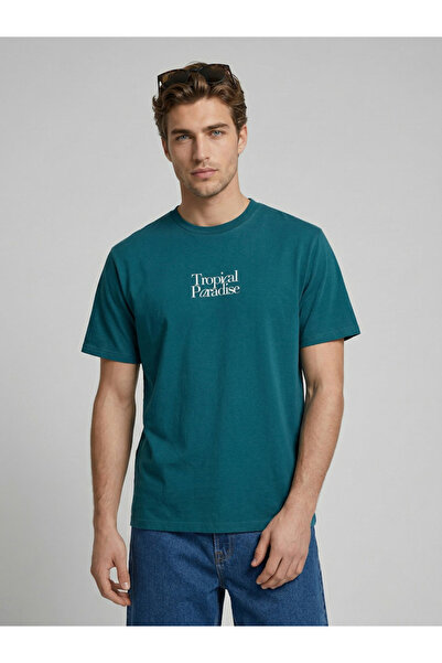 REBEL By Styli Men Green Graphic Cotton Crew Neck T-Shirt