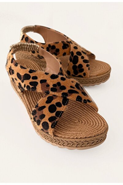 CCWAY AYAKKABI Ψάθινα σανδάλια με ελαστικές χιαστί λωρίδες LEOPARD
