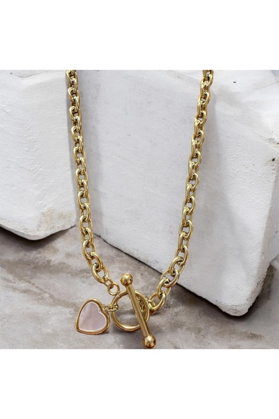 Laviona jewelry Charm lı Geçirmeli Kalp Model Çelik Kolye