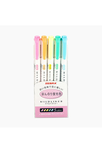 Zebra Mildliner Çift Taraflı İşaretleme Kalemi 5'li Set- (Pastel Renkler - PE...