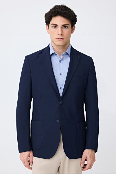 Tween Slim Fit Lacivert Armürlü Kumaş Ceket