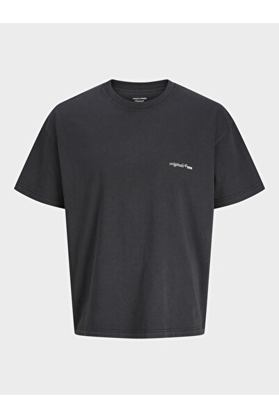 Jack & Jones تي شيرت رجالي أسود بطباعة جرافيك وياقة دائرية من القطن