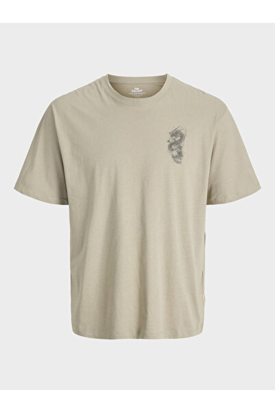 Jack & Jones Men Beige Graphic Cotton Crew Neck T-Shirt