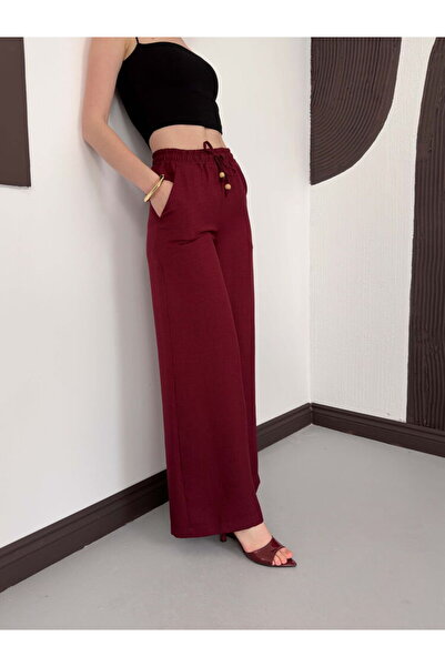 Caddebostan Moda Ψηλόμεσο λινό παντελόνι με ελαστική μέση και κορδόνια, με φα...