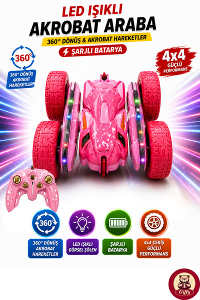 giffy Oyuncak LED Işıklı 360° Akrobat Uzaktan Kumandalı Araba Şarjlı 4x4 Off ...