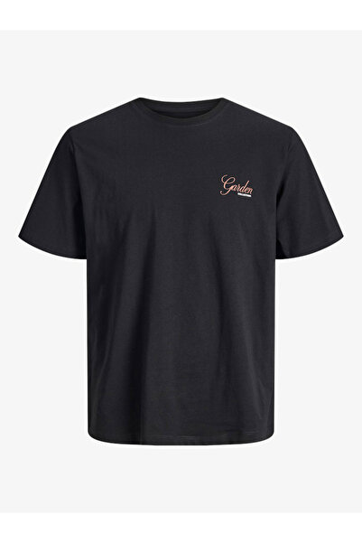 Jack & Jones تي شيرت رجالي أسود بطبعة جرافيكية ورقبة دائرية