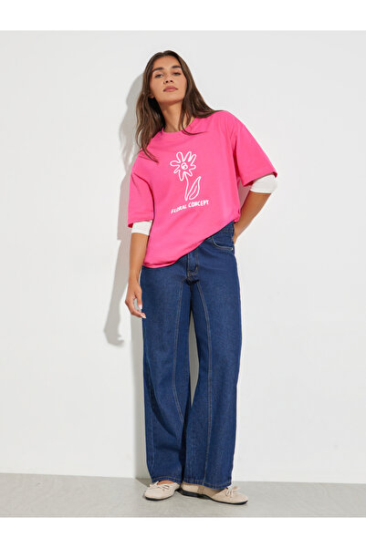 Take Two By Styli Pink Floral Graphic Cotton Oversized T-Shirt