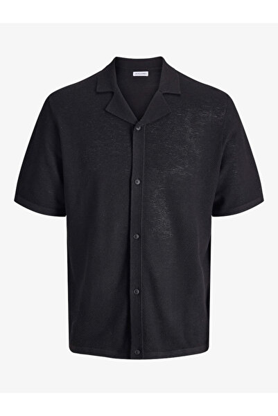 Jack & Jones قميص بولو رجالي أسود من القطن المنسوج