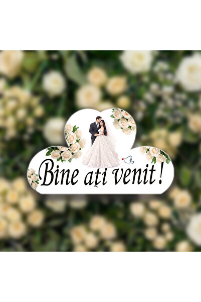 OEM Pancarte " Bine ați venit! ", Flori Albe, Design Inimi Împletite,83x49 cm