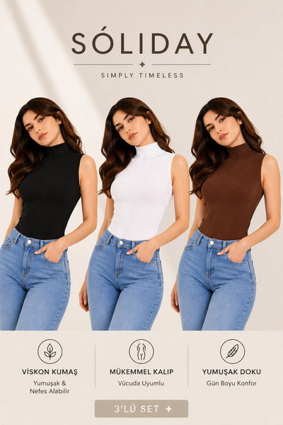 Soliday Kadın Body 0 Kollu 3lü Set 1