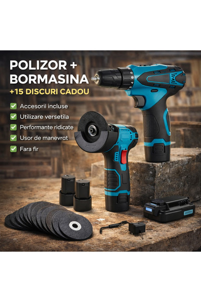 OEM Set Polizor unghiular & Masina de gaurit cu impact 48V cu 2 baterii + 5 d...