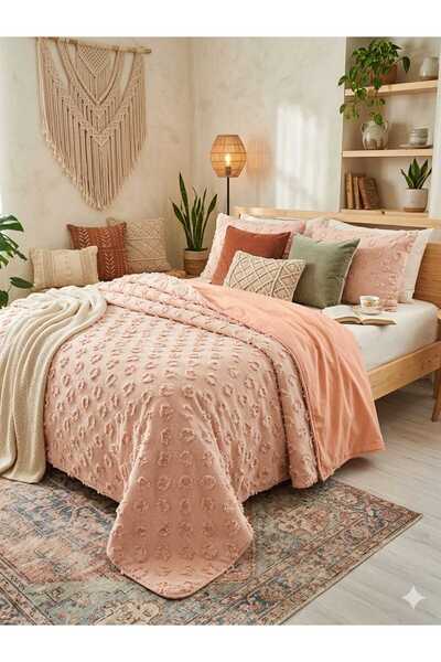 BN ÇAKİ 3 Pieces Double Bedding with Pompom Pattern Pique 220X240