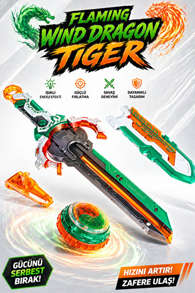 YILDIRIM OYUNCAK Infinity Nado Flaming Wind Dragon Tiger – Kılıçlı Launcher T...