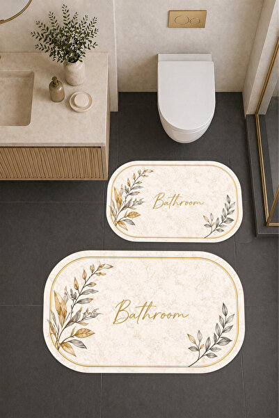 Liriya Dijital Baskı Modern Desenli Modern Banyo Halısı İkili Banyo Paspası (...
