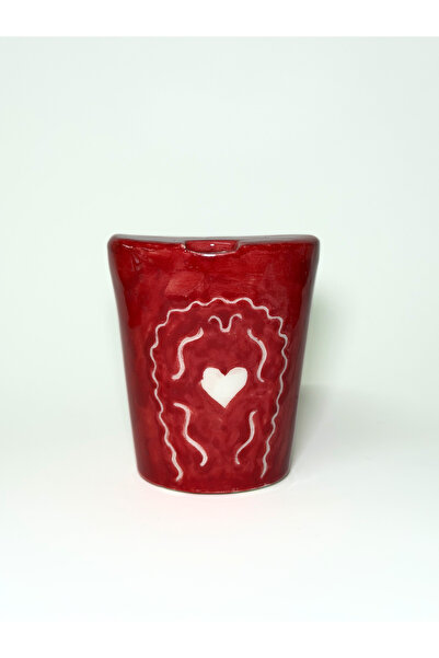 archeceramic Arche Ceramic Kırmızı Kalpli Latte Mug Seramik Kupa - 200 ml