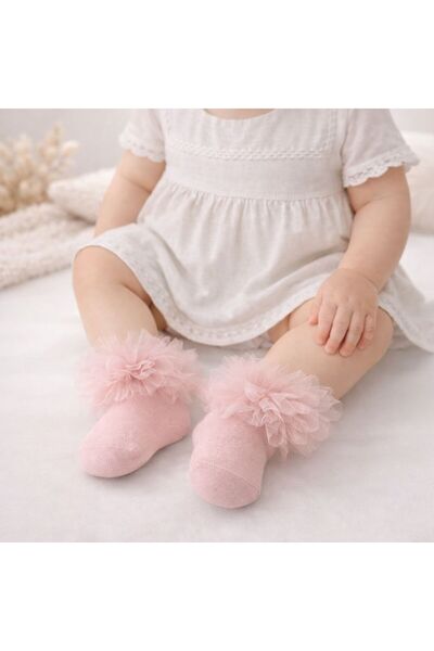 Minimissbaby Minimiss Baby Tüllü Prenses Bebek Çorap – Pudra Pembe Fırfırlı T...