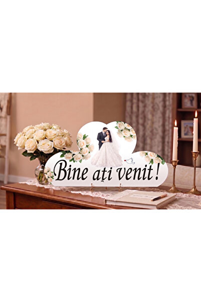 OEM Pancarte " Bine ați venit! ", Flori Albe, Design Inimi Împletite,83x49 cm