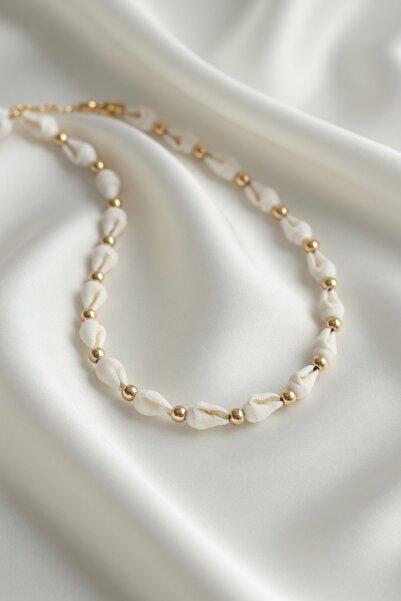 Jadem Gold White Natural Sea Shell String Women's Necklace
