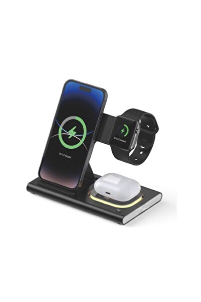 JELLICO 4in1 Fordable Magnetic Wireless Charging Station Black 15W (W12)
