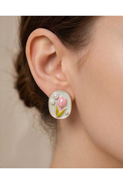 HOSBUTIK Gold Pink Tulip Earrings