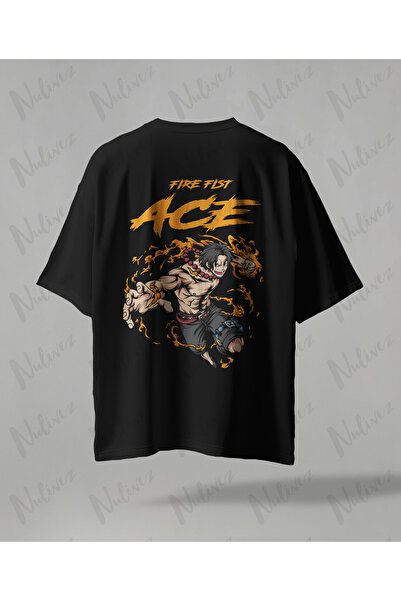 Nulivez One Piece Ace Anime Printed Oversize Unisex T-Shirt Fire Fist Design ...