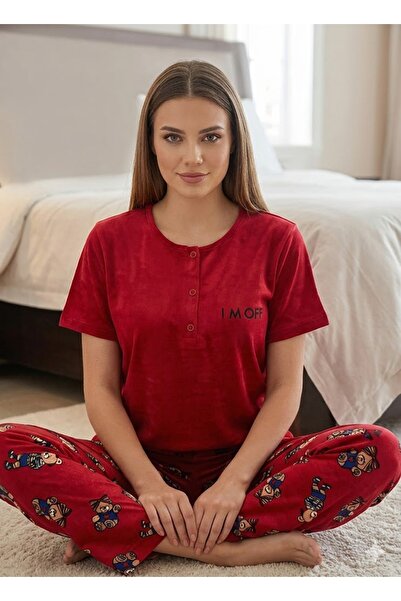 İpek Γυναικείο σετ πιτζάμες με κοντό μανίκι και μοτίβο αρκουδάκι, 100% βαμβάκι