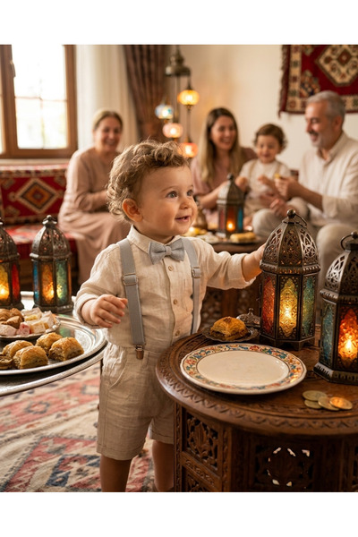 babysena Bayramlık Erkek Bebek Papyon ve Pantolon Askı Seti