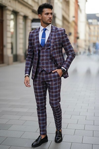 dehaine Ανδρικό κοστούμι, σακάκι, παντελόνι, γιλέκο, καρό, B4224