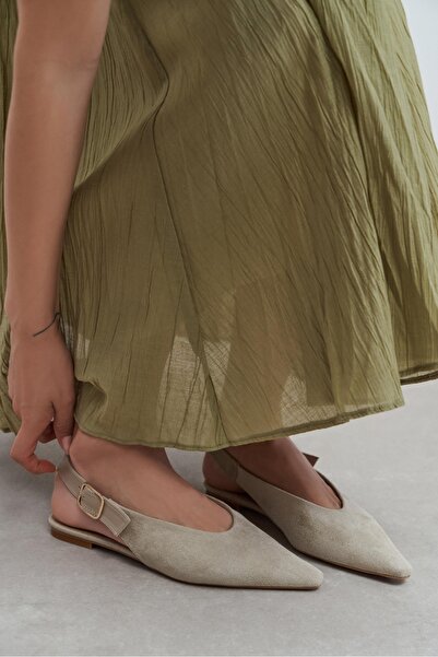 NİŞANTAŞI SHOES Γυναικείες μπαλαρίνες Tessa Beige Suede με λεπτομέρεια ζώνης ...