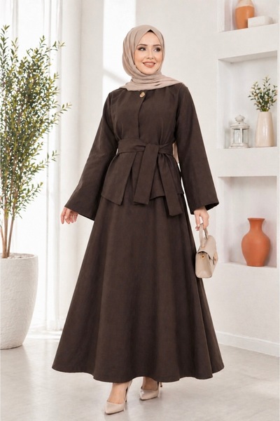 ASTEMİA طقم تنورة وسترة نسائية غير متماثلة بأزرار ذهبية SB0027