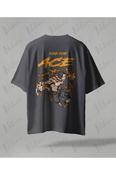 Nulivez One Piece Ace Anime Printed Oversize Unisex T-Shirt Fire Fist Design ...