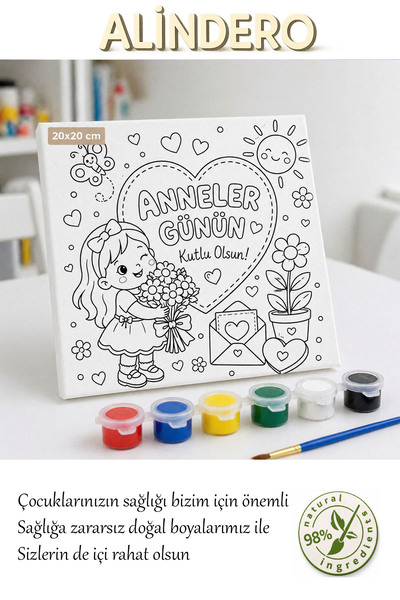Alindero anneler günü özel tasarım (no:4) tuval boyama seti 20x20 tuval (6 lı...