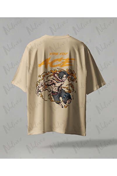 Nulivez One Piece Ace Anime Printed Oversize Unisex T-Shirt Fire Fist Design ...