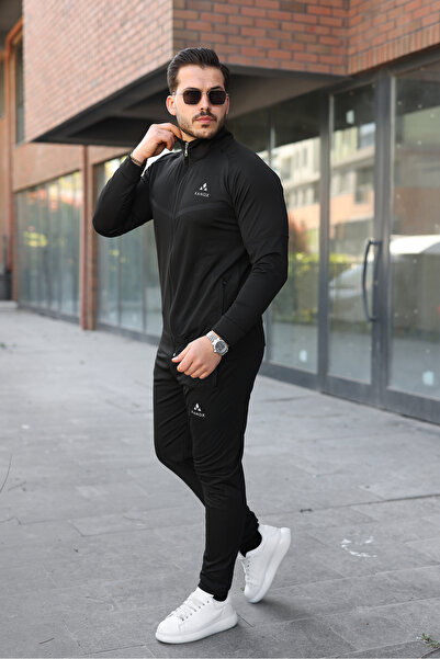KANOX Slim Fit Diver Fabric Zippered Men's Tracksuit Set V Print
